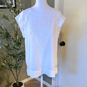 Banana Republic White Short Sleeve Top with Triangle Crochet Panel